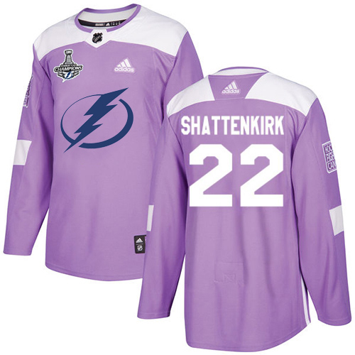 Men Adidas Tampa Bay Lightning #22 Kevin Shattenkirk Purple Authentic Fights Cancer 2020 Stanley Cup Champions Stitched NHL Jersey
